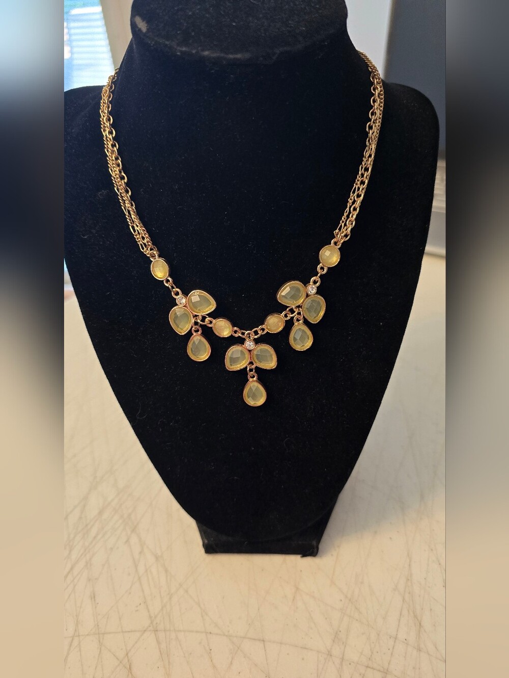 Vintage LC Lauren Conrad Green  Faux Stone Multi Strand GoldTone Necklace 19"